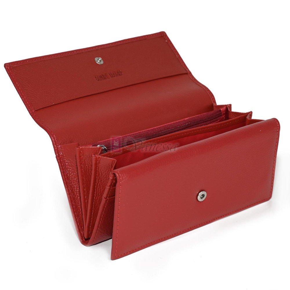 Голямо дамско портмоне от естествена кожа в червен цвят. КОД: W79